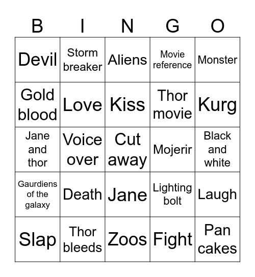 Thor love and thunder bingo Card