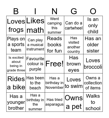 Class Bingo Card