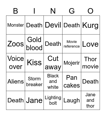 Thor love and thunder bingo Card