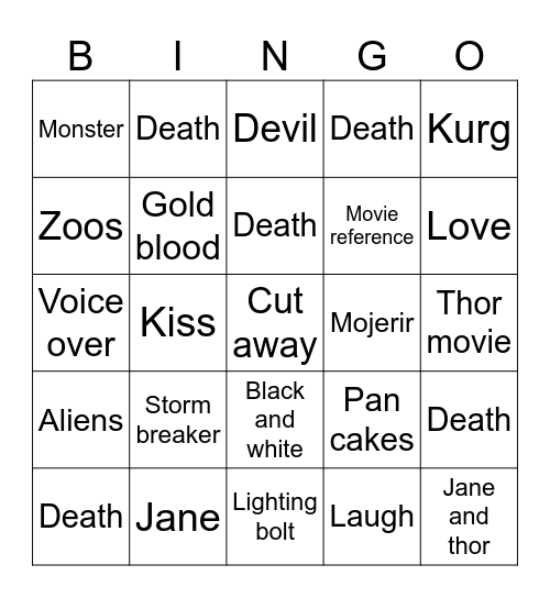 Thor love and thunder bingo Card