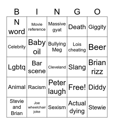 Family guy bingo Card