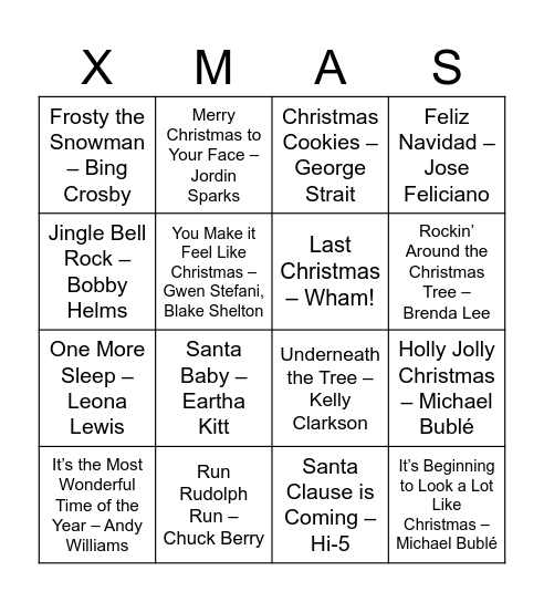 Music Bingo Card