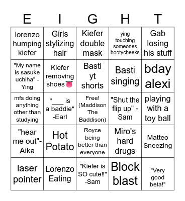 8F Bingo Card