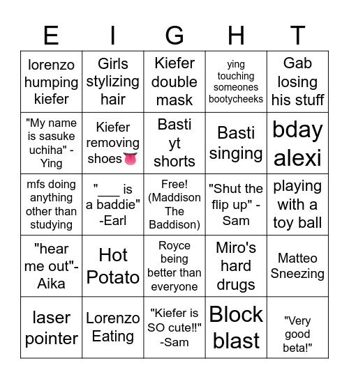 8F Bingo Card