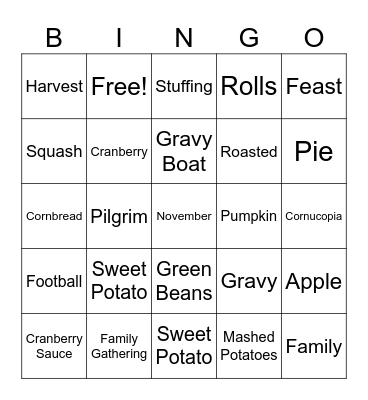 Thanksgiving BIngo Card