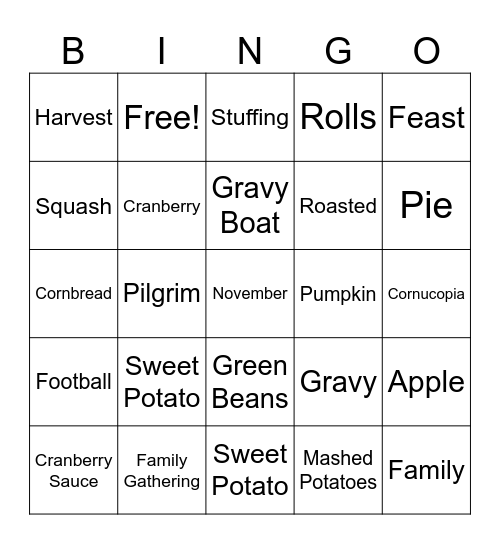 Thanksgiving BIngo Card