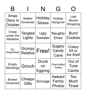Un-Christmas Bingo Card