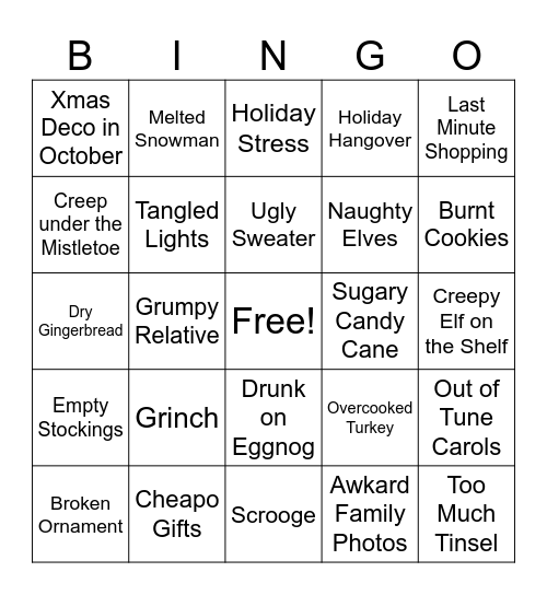 Un-Christmas Bingo Card