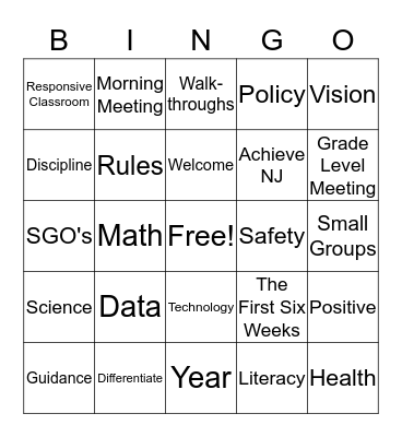 Staff Meeting Bingo Card