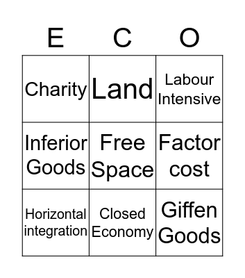 FBLA Economics Bingo Card