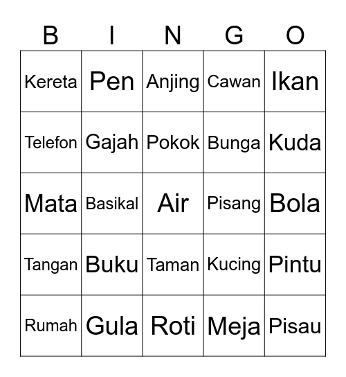 Kata Nama Bingo Card