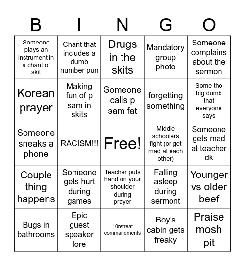 Retreat Bingo Card