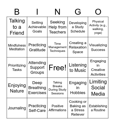 Coping Skills Bingo Card