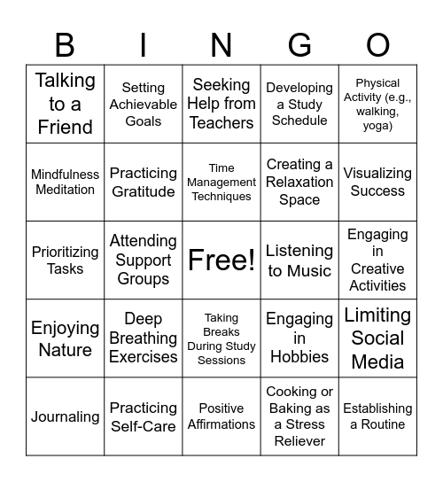 Coping Skills Bingo Card