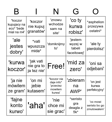 Mocny Squad Bingo Card