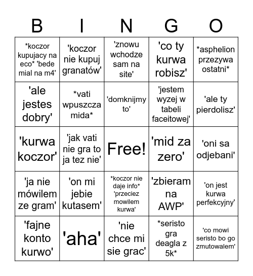 Mocny Squad Bingo Card