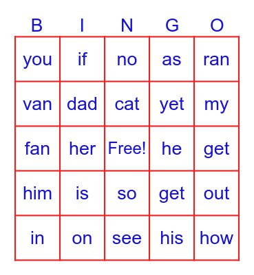 Luke’s Sight Words Bingo Card