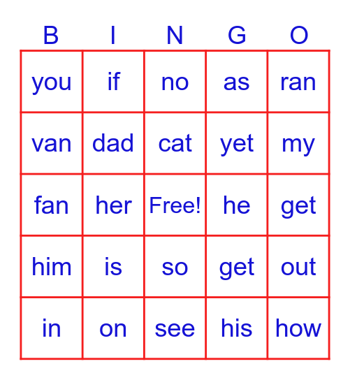 Luke’s Sight Words Bingo Card