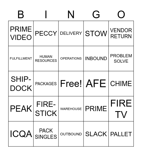 AMAZON BINGO Card