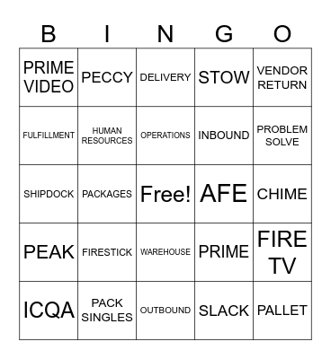 Amazon Bingo Card