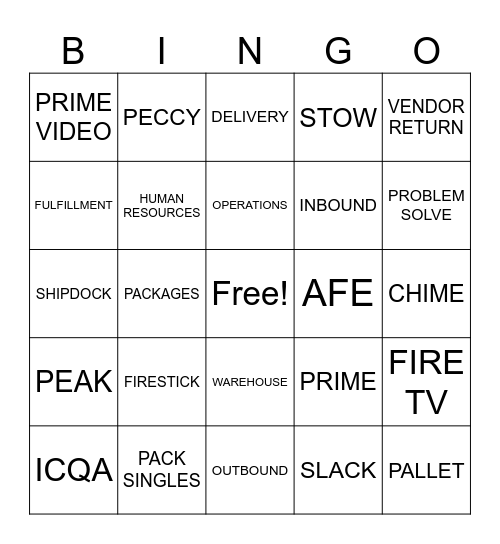 Amazon Bingo Card