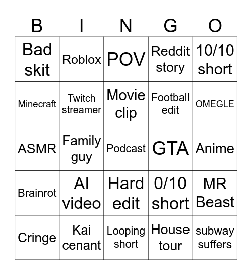 Untitled Bingo Card