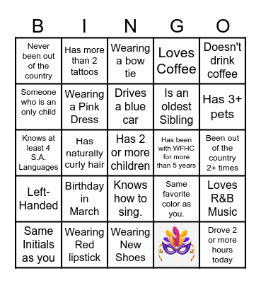 Year End Function - Find The Guest Bingo Card