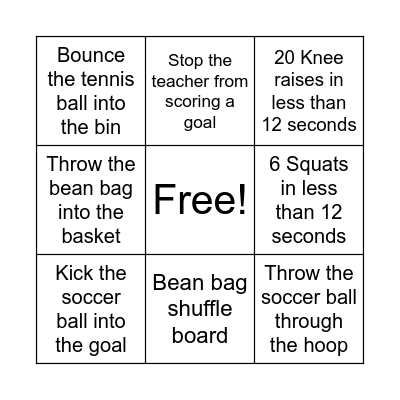 PE Bingo Card