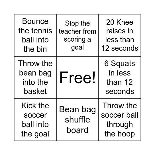 PE Bingo Card