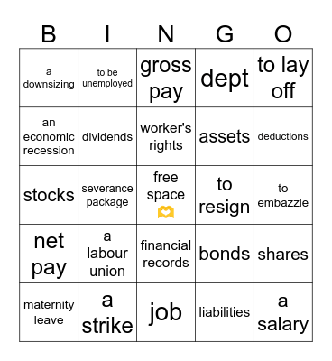 UNEMPLOYED Bingo Card