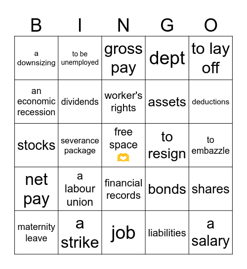 UNEMPLOYED Bingo Card