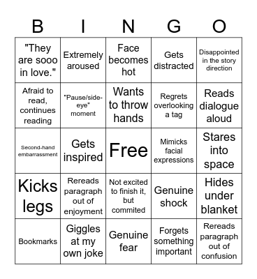 Fanfic Reactions Bingo Card