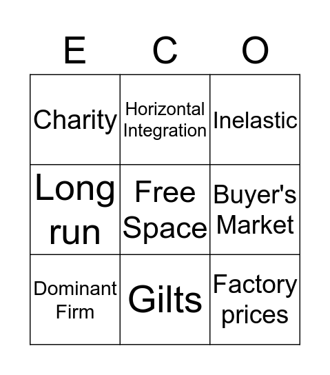 FBLA Economics Bingo Card