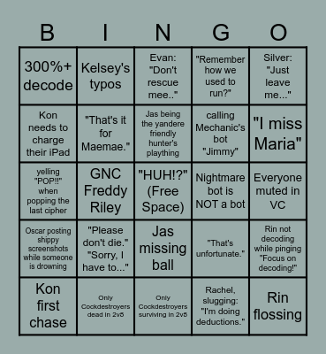 COCKDESTROYERS BINGO Card