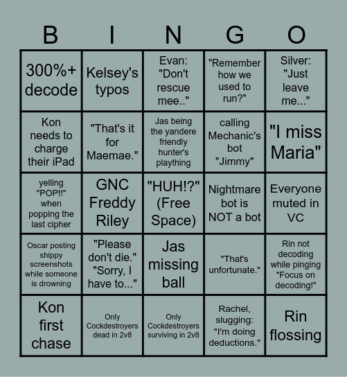 COCKDESTROYERS BINGO Card