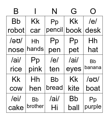 Phonics Bingo Card