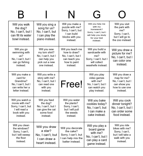 Instead Bingo Card