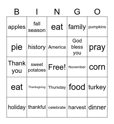 Thanksgiving Bingo Card