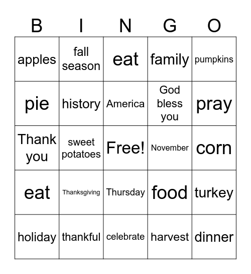 Thanksgiving Bingo Card