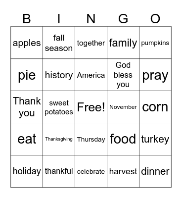 Thanksgiving Bingo Card