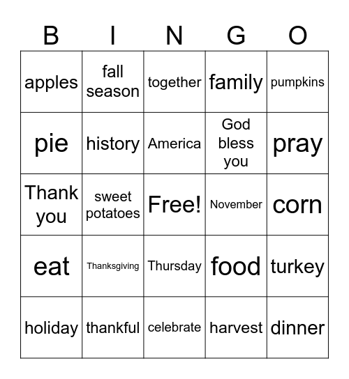 Thanksgiving Bingo Card