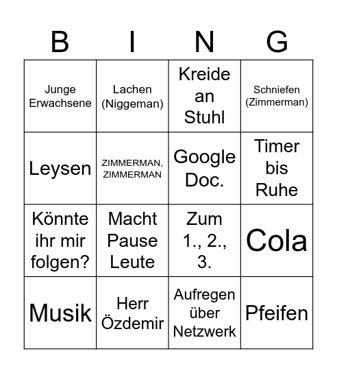 Schüler Bingo Card