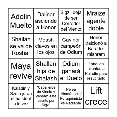 Viento y Verdad Bingo Card