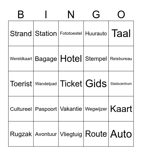 Travel bingo Card