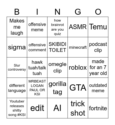 Youtube drama bingo 2024 Bingo Card