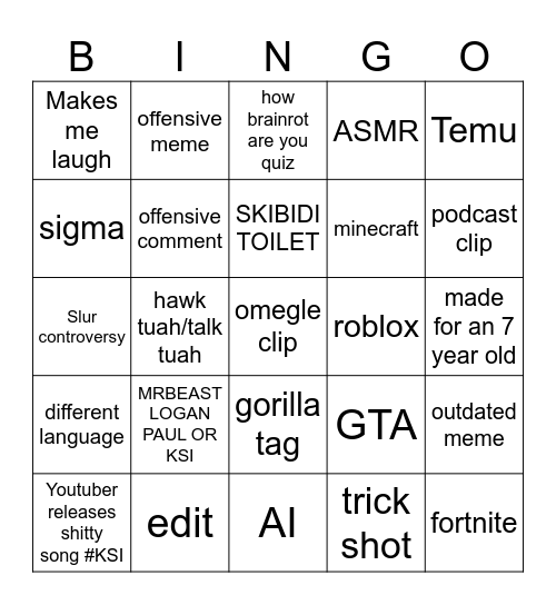 Youtube drama bingo 2024 Bingo Card