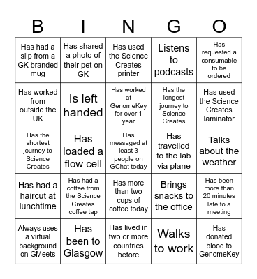 GenomeKey Bingo Card