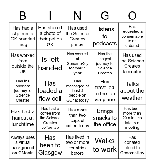 GenomeKey Bingo Card