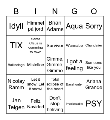 Musikkbingo Enhetsmøte Bingo Card