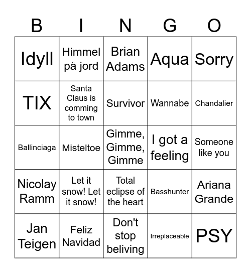 Musikkbingo Enhetsmøte Bingo Card